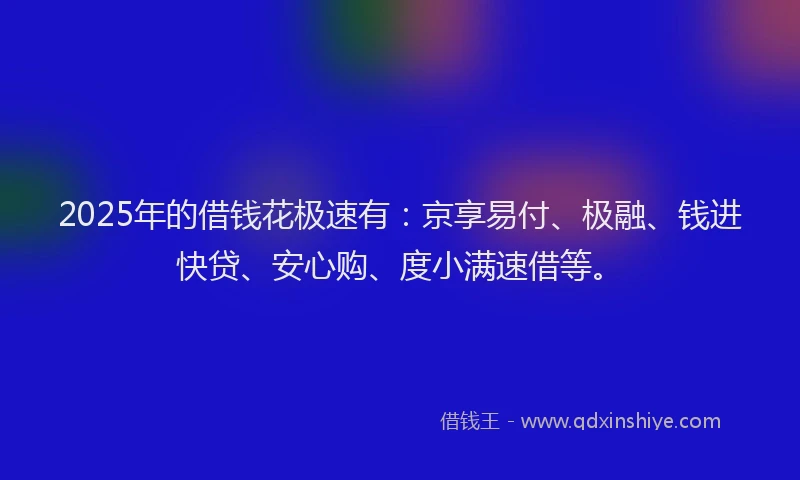 2025年的借钱花极速有：京享易付、极融、钱进快贷、安心购、度小满速借等。