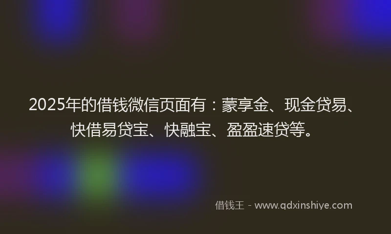 2025年的借钱微信页面有：蒙享金、现金贷易、快借易贷宝、快融宝、盈盈速贷等。