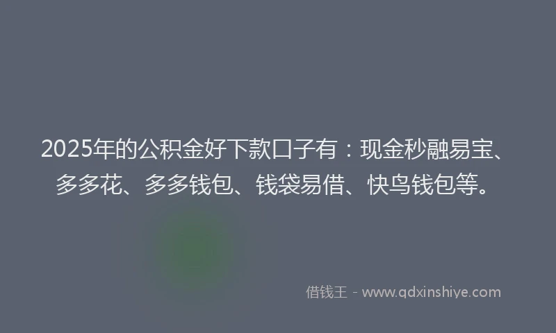 2025年的公积金好下款口子有：现金秒融易宝、多多花、多多钱包、钱袋易借、快鸟钱包等。