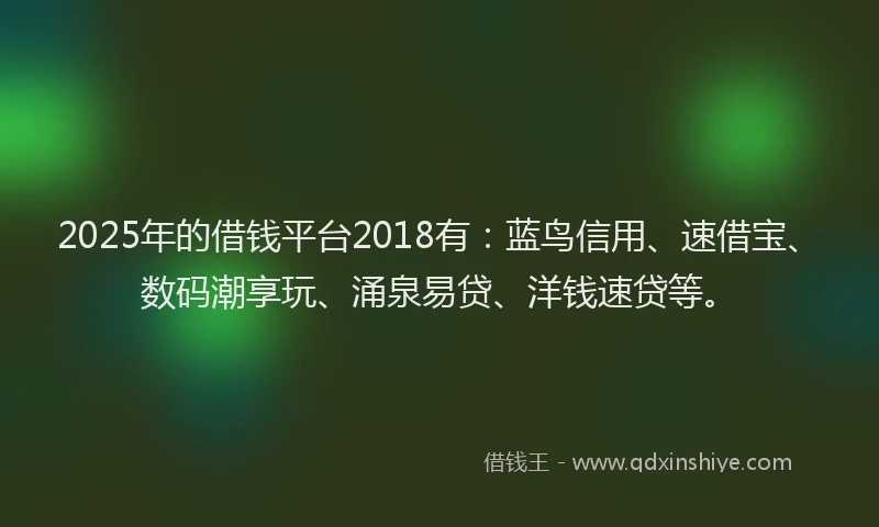2025年的借钱平台2018有：蓝鸟信用、速借宝、数码潮享玩、涌泉易贷、洋钱速贷等。