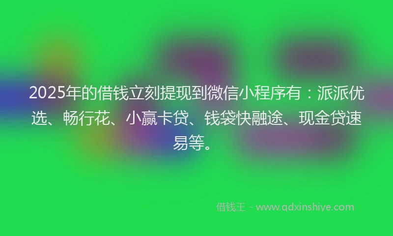 2025年的借钱立刻提现到微信小程序有：派派优选、畅行花、小赢卡贷、钱袋快融途、现金贷速易等。