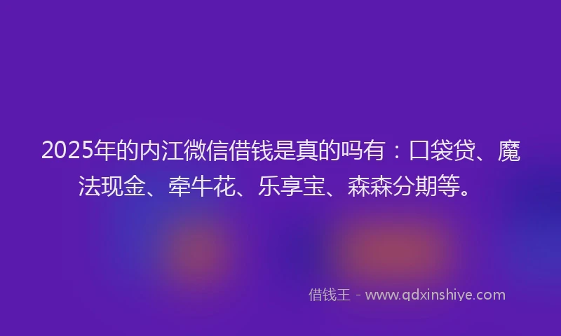 2025年的内江微信借钱是真的吗有：口袋贷、魔法现金、牵牛花、乐享宝、森森分期等。