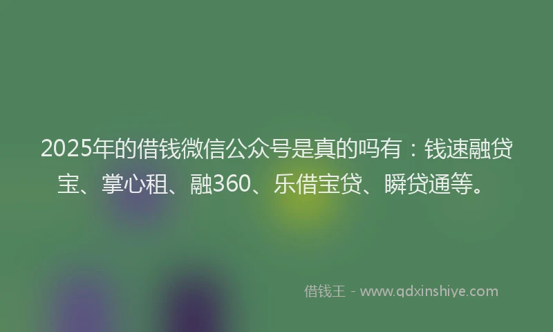 2025年的借钱微信公众号是真的吗有：钱速融贷宝、掌心租、融360、乐借宝贷、瞬贷通等。