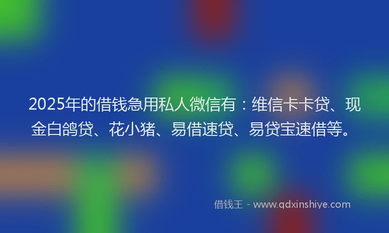 2025年的借钱急用私人微信有：维信卡卡贷、现金白鸽贷、花小猪、易借速贷、易贷宝速借等。