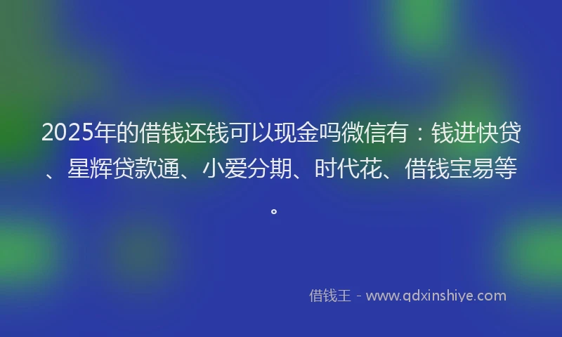 2025年的借钱还钱可以现金吗微信有：钱进快贷、星辉贷款通、小爱分期、时代花、借钱宝易等。