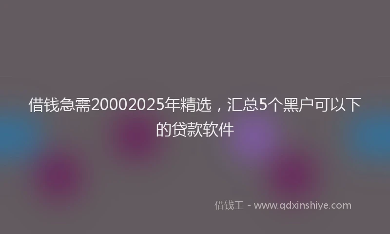 借钱急需20002025年精选，汇总5个黑户可以下的贷款软件