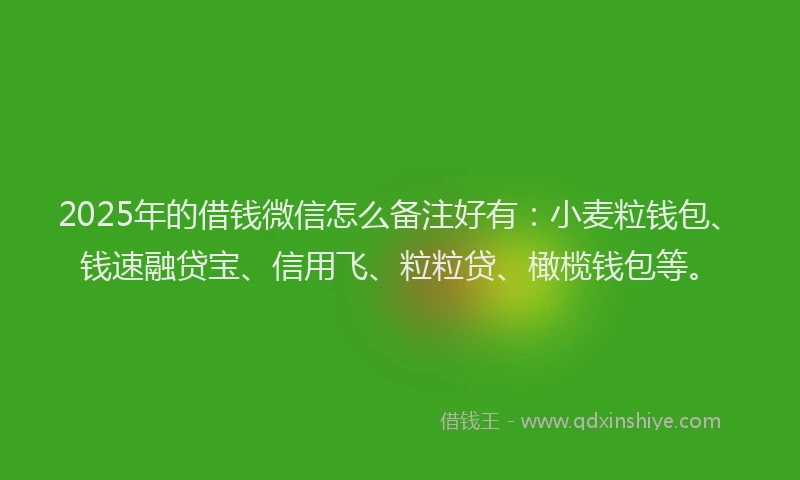 2025年的借钱微信怎么备注好有：小麦粒钱包、钱速融贷宝、信用飞、粒粒贷、橄榄钱包等。