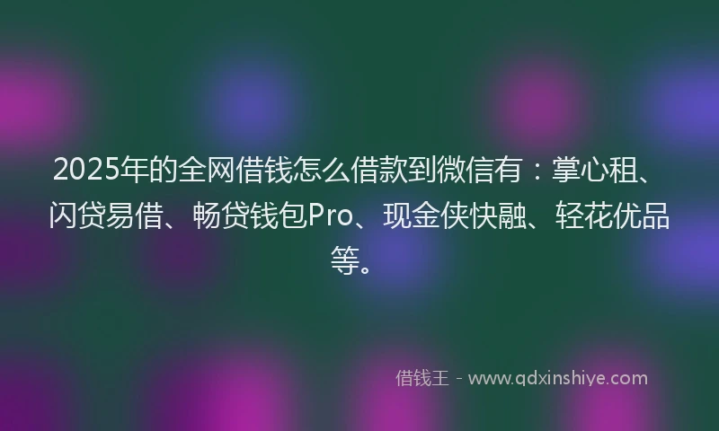 2025年的全网借钱怎么借款到微信有：掌心租、闪贷易借、畅贷钱包Pro、现金侠快融、轻花优品等。