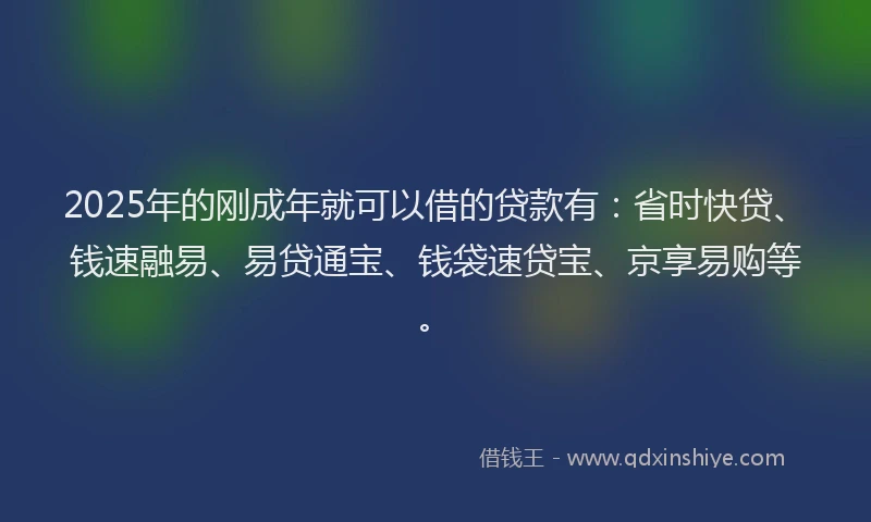 2025年的刚成年就可以借的贷款有：省时快贷、钱速融易、易贷通宝、钱袋速贷宝、京享易购等。