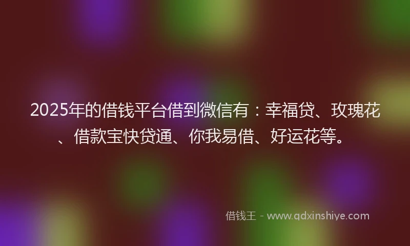 2025年的借钱平台借到微信有：幸福贷、玫瑰花、借款宝快贷通、你我易借、好运花等。