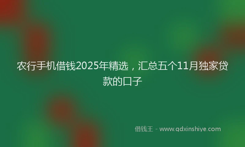 农行手机借钱2025年精选，汇总五个11月独家贷款的口子
