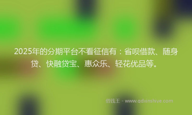2025年的分期平台不看征信有：省呗借款、随身贷、快融贷宝、惠众乐、轻花优品等。
