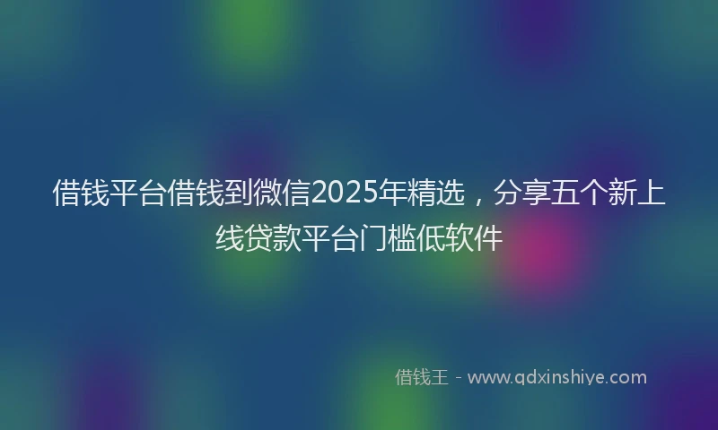 借钱平台借钱到微信2025年精选，分享五个新上线贷款平台门槛低软件