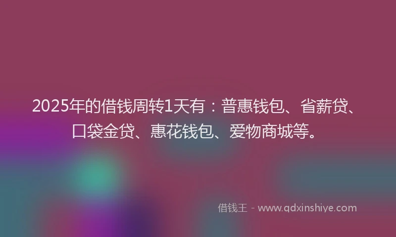 2025年的借钱周转1天有：普惠钱包、省薪贷、口袋金贷、惠花钱包、爱物商城等。