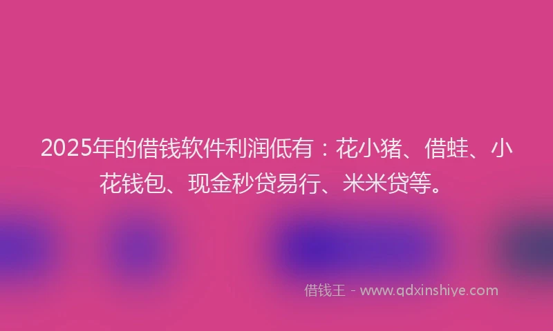 2025年的借钱软件利润低有：花小猪、借蛙、小花钱包、现金秒贷易行、米米贷等。