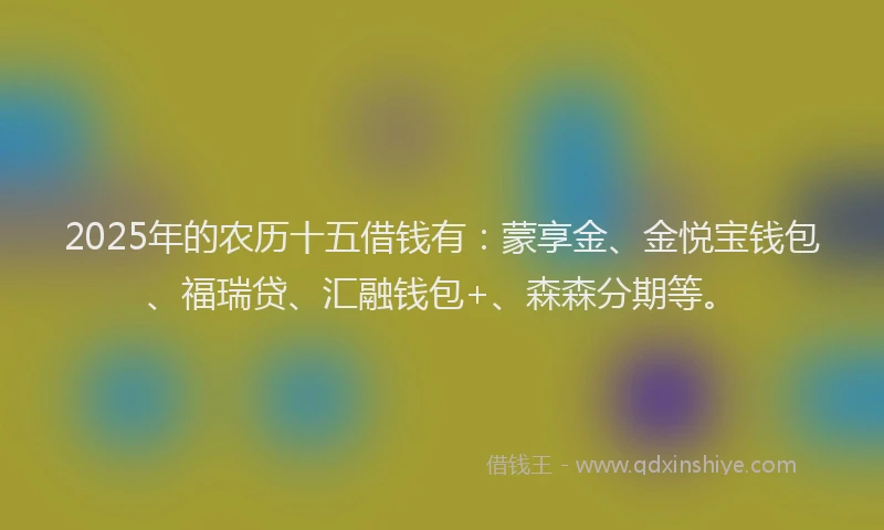 2025年的农历十五借钱有：蒙享金、金悦宝钱包、福瑞贷、汇融钱包+、森森分期等。