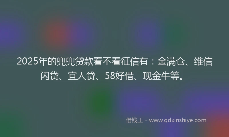 2025年的兜兜贷款看不看征信有：金满仓、维信闪贷、宜人贷、58好借、现金牛等。
