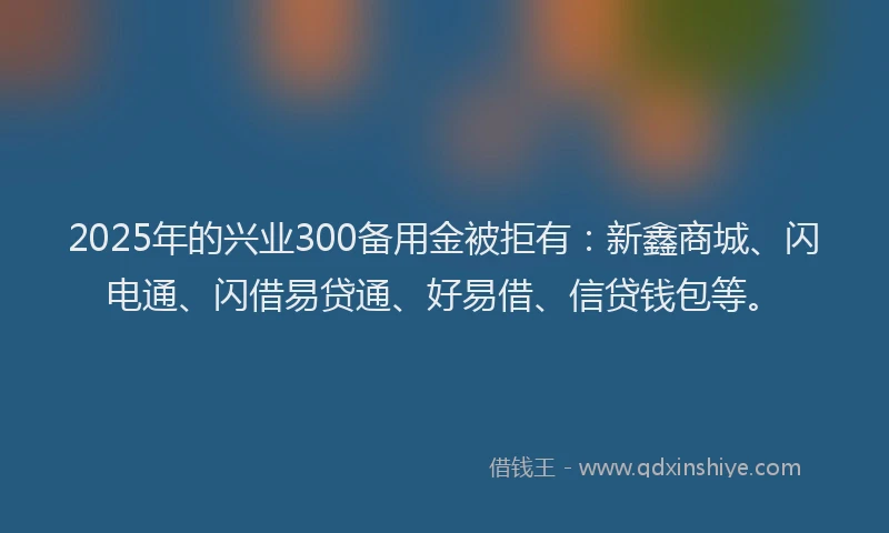 2025年的兴业300备用金被拒有：新鑫商城、闪电通、闪借易贷通、好易借、信贷钱包等。