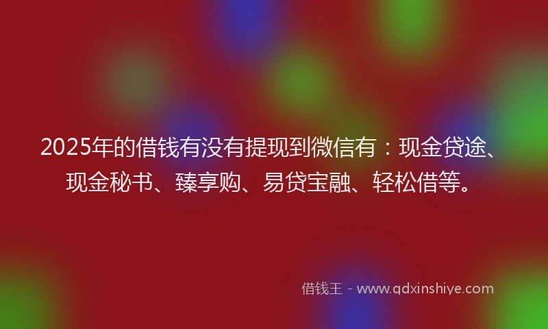 2025年的借钱有没有提现到微信有：现金贷途、现金秘书、臻享购、易贷宝融、轻松借等。