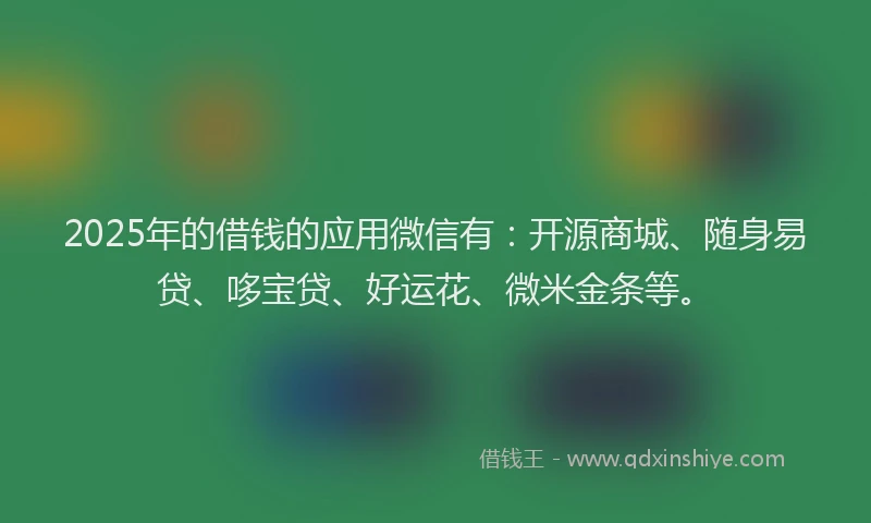 2025年的借钱的应用微信有：开源商城、随身易贷、哆宝贷、好运花、微米金条等。