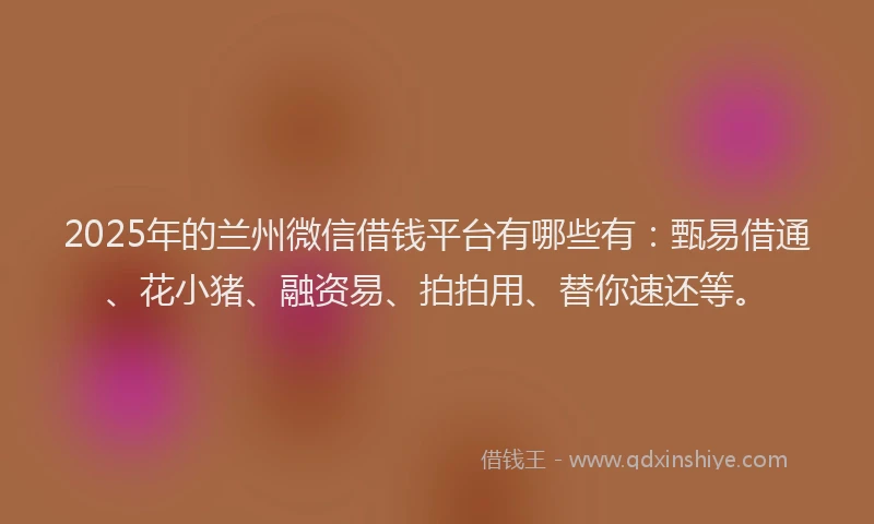 2025年的兰州微信借钱平台有哪些有：甄易借通、花小猪、融资易、拍拍用、替你速还等。