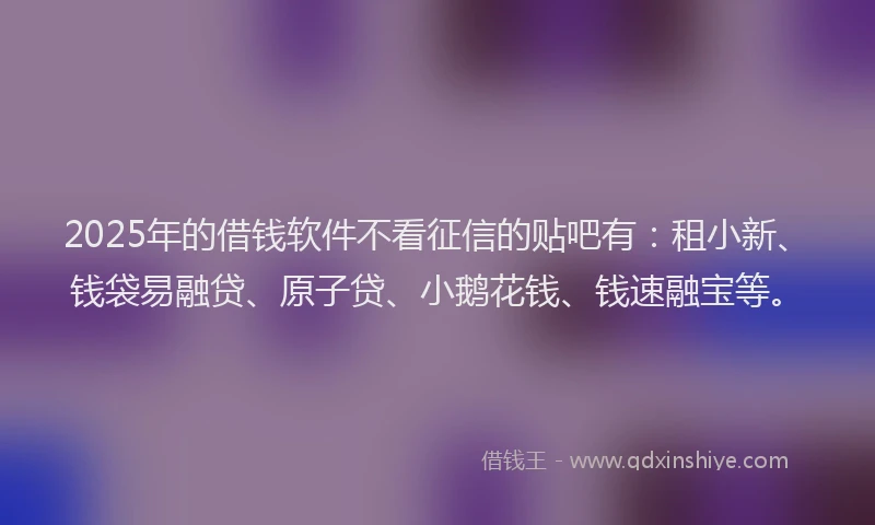2025年的借钱软件不看征信的贴吧有：租小新、钱袋易融贷、原子贷、小鹅花钱、钱速融宝等。