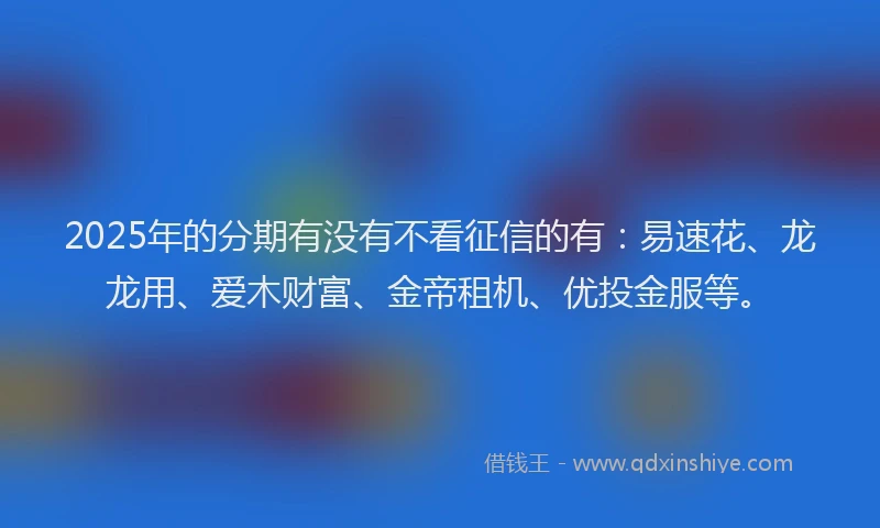 2025年的分期有没有不看征信的有：易速花、龙龙用、爱木财富、金帝租机、优投金服等。