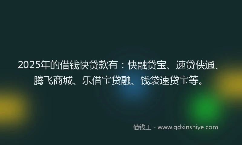 2025年的借钱快贷款有：快融贷宝、速贷侠通、腾飞商城、乐借宝贷融、钱袋速贷宝等。