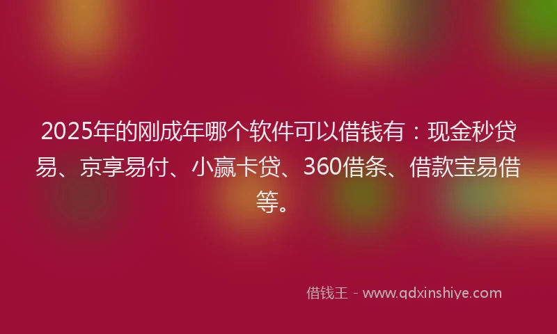2025年的刚成年哪个软件可以借钱有：现金秒贷易、京享易付、小赢卡贷、360借条、借款宝易借等。