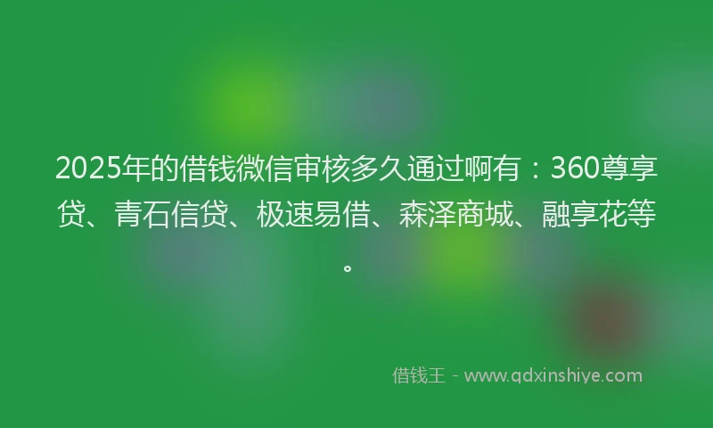 2025年的借钱微信审核多久通过啊有：360尊享贷、青石信贷、极速易借、森泽商城、融享花等。