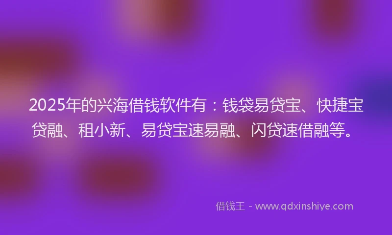 2025年的兴海借钱软件有：钱袋易贷宝、快捷宝贷融、租小新、易贷宝速易融、闪贷速借融等。