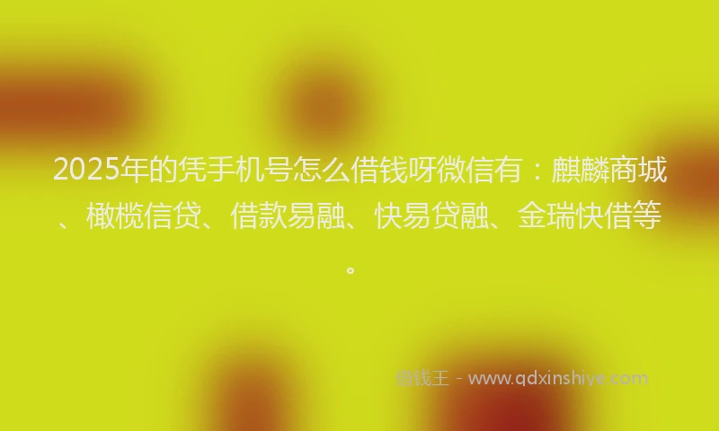 2025年的凭手机号怎么借钱呀微信有：麒麟商城、橄榄信贷、借款易融、快易贷融、金瑞快借等。