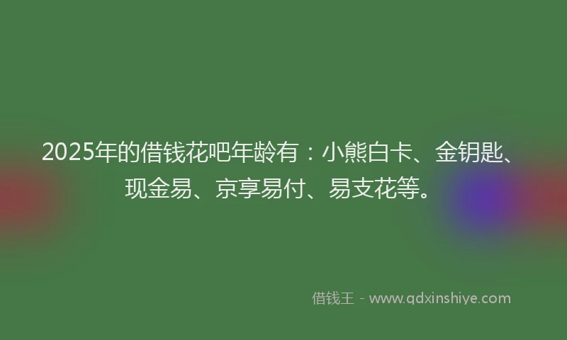 2025年的借钱花吧年龄有：小熊白卡、金钥匙、现金易、京享易付、易支花等。