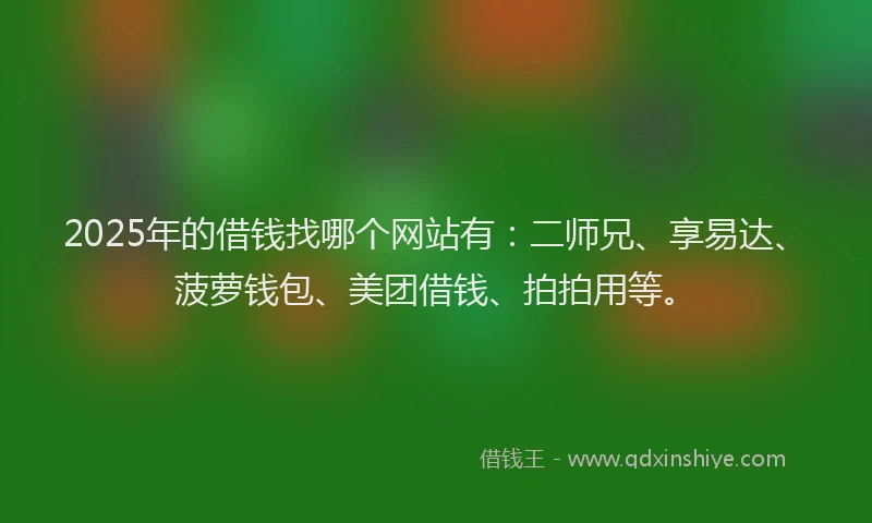 2025年的借钱找哪个网站有：二师兄、享易达、菠萝钱包、美团借钱、拍拍用等。