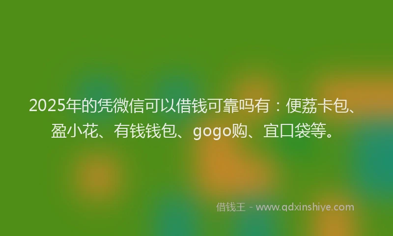 2025年的凭微信可以借钱可靠吗有：便荔卡包、盈小花、有钱钱包、gogo购、宜口袋等。