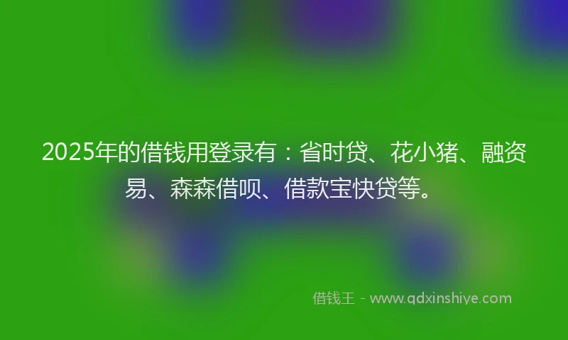 2025年的借钱用登录有：省时贷、花小猪、融资易、森森借呗、借款宝快贷等。