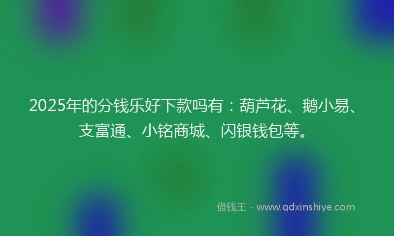 2025年的分钱乐好下款吗有：葫芦花、鹅小易、支富通、小铭商城、闪银钱包等。