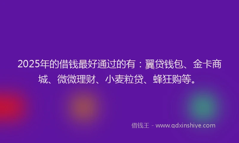 2025年的借钱最好通过的有：翼贷钱包、金卡商城、微微理财、小麦粒贷、蜂狂购等。