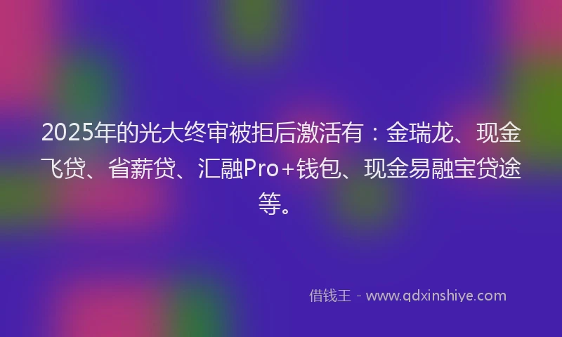 2025年的光大终审被拒后激活有：金瑞龙、现金飞贷、省薪贷、汇融Pro+钱包、现金易融宝贷途等。