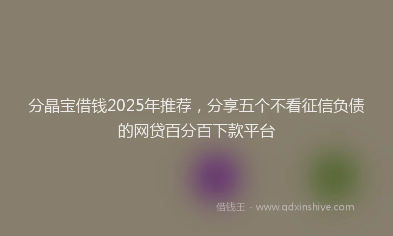分晶宝借钱2025年推荐，分享五个不看征信负债的网贷百分百下款平台