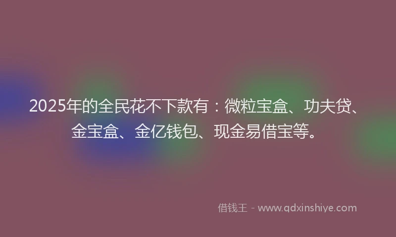 2025年的全民花不下款有：微粒宝盒、功夫贷、金宝盒、金亿钱包、现金易借宝等。