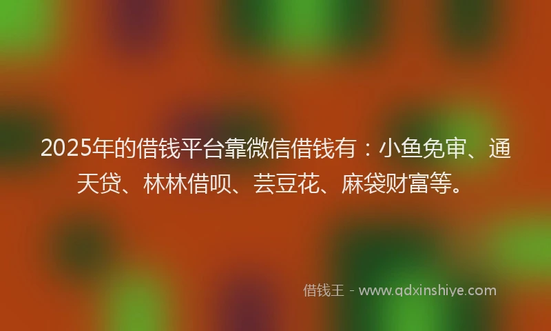 2025年的借钱平台靠微信借钱有：小鱼免审、通天贷、林林借呗、芸豆花、麻袋财富等。