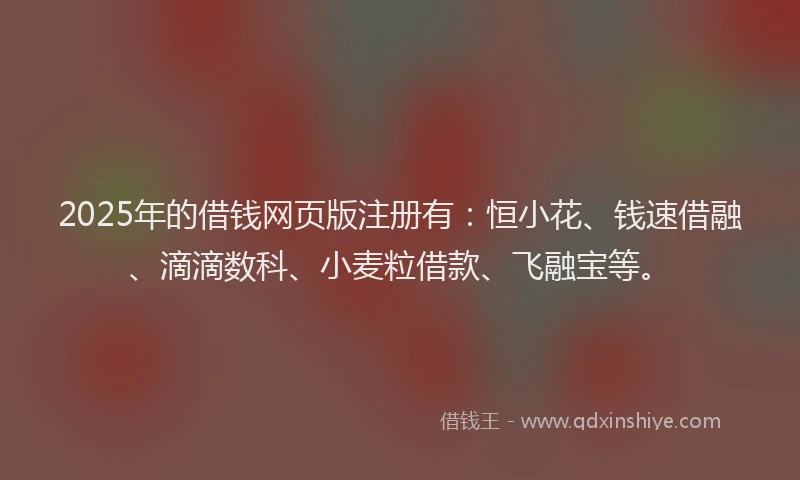 2025年的借钱网页版注册有：恒小花、钱速借融、滴滴数科、小麦粒借款、飞融宝等。
