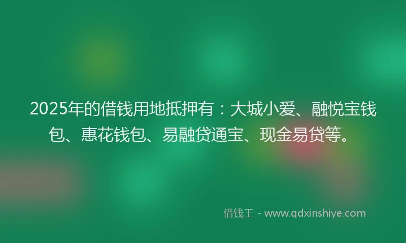 2025年的借钱用地抵押有：大城小爱、融悦宝钱包、惠花钱包、易融贷通宝、现金易贷等。