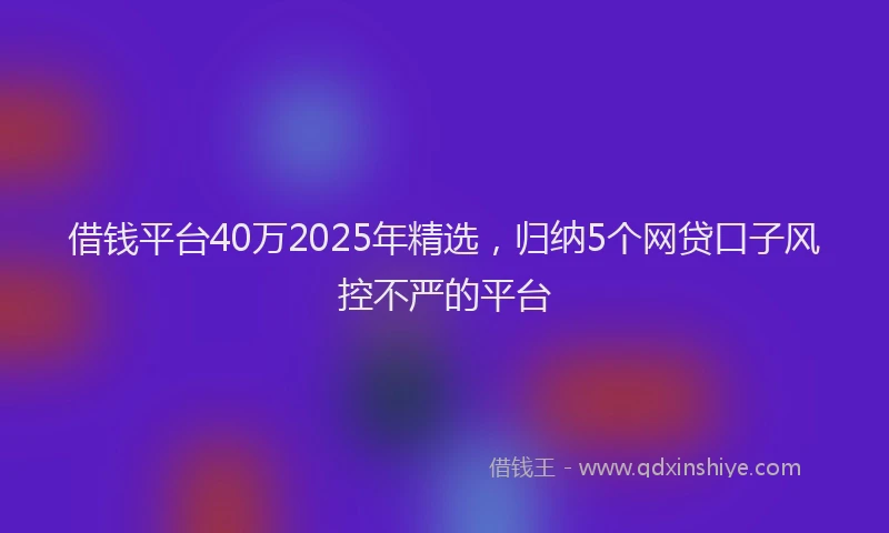 借钱平台40万2025年精选，归纳5个网贷口子风控不严的平台