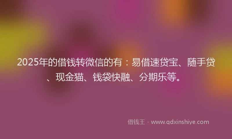 2025年的借钱转微信的有：易借速贷宝、随手贷、现金猫、钱袋快融、分期乐等。