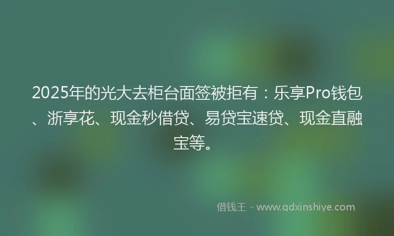 2025年的光大去柜台面签被拒有：乐享Pro钱包、浙享花、现金秒借贷、易贷宝速贷、现金直融宝等。