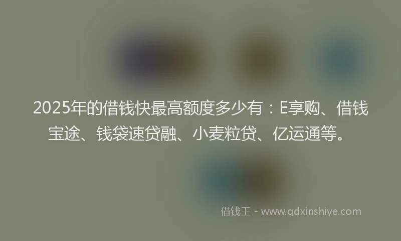 2025年的借钱快最高额度多少有：E享购、借钱宝途、钱袋速贷融、小麦粒贷、亿运通等。