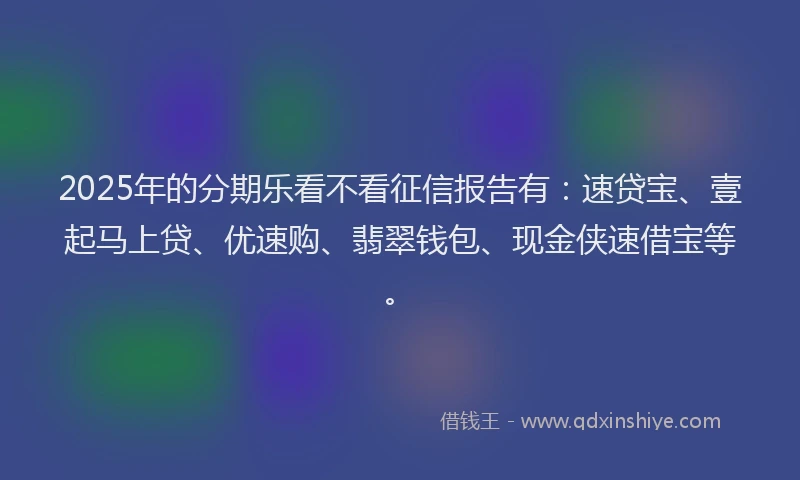 2025年的分期乐看不看征信报告有：速贷宝、壹起马上贷、优速购、翡翠钱包、现金侠速借宝等。