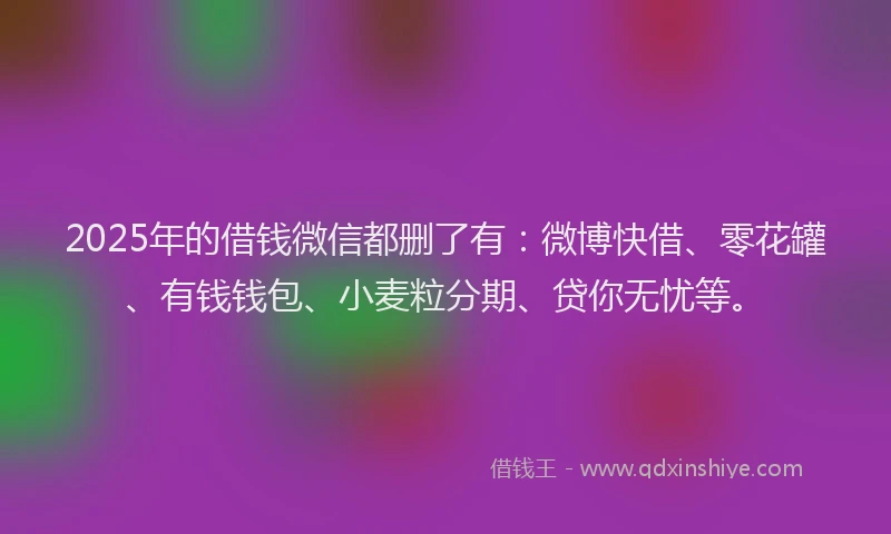 2025年的借钱微信都删了有：微博快借、零花罐、有钱钱包、小麦粒分期、贷你无忧等。